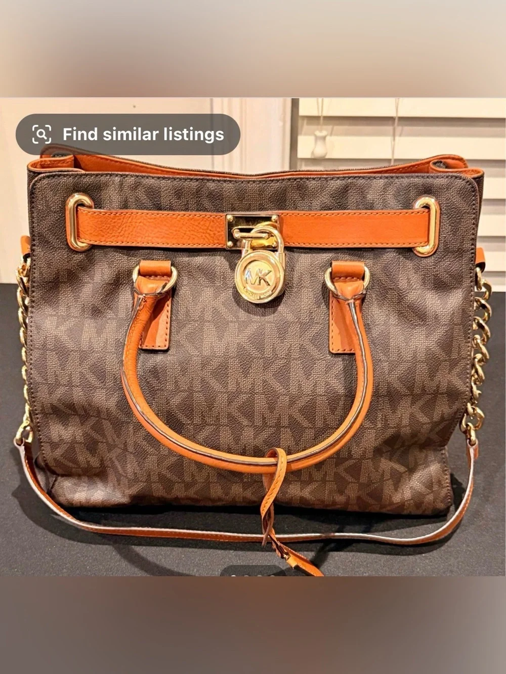 Michael Kors Brown and Orange Logo Satchel with Gold Hardware
